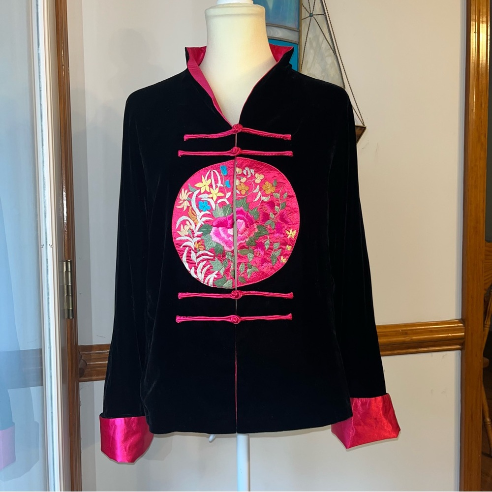 Grace Chuang Silk Velvet Embroidered Kimono Style Jacket
